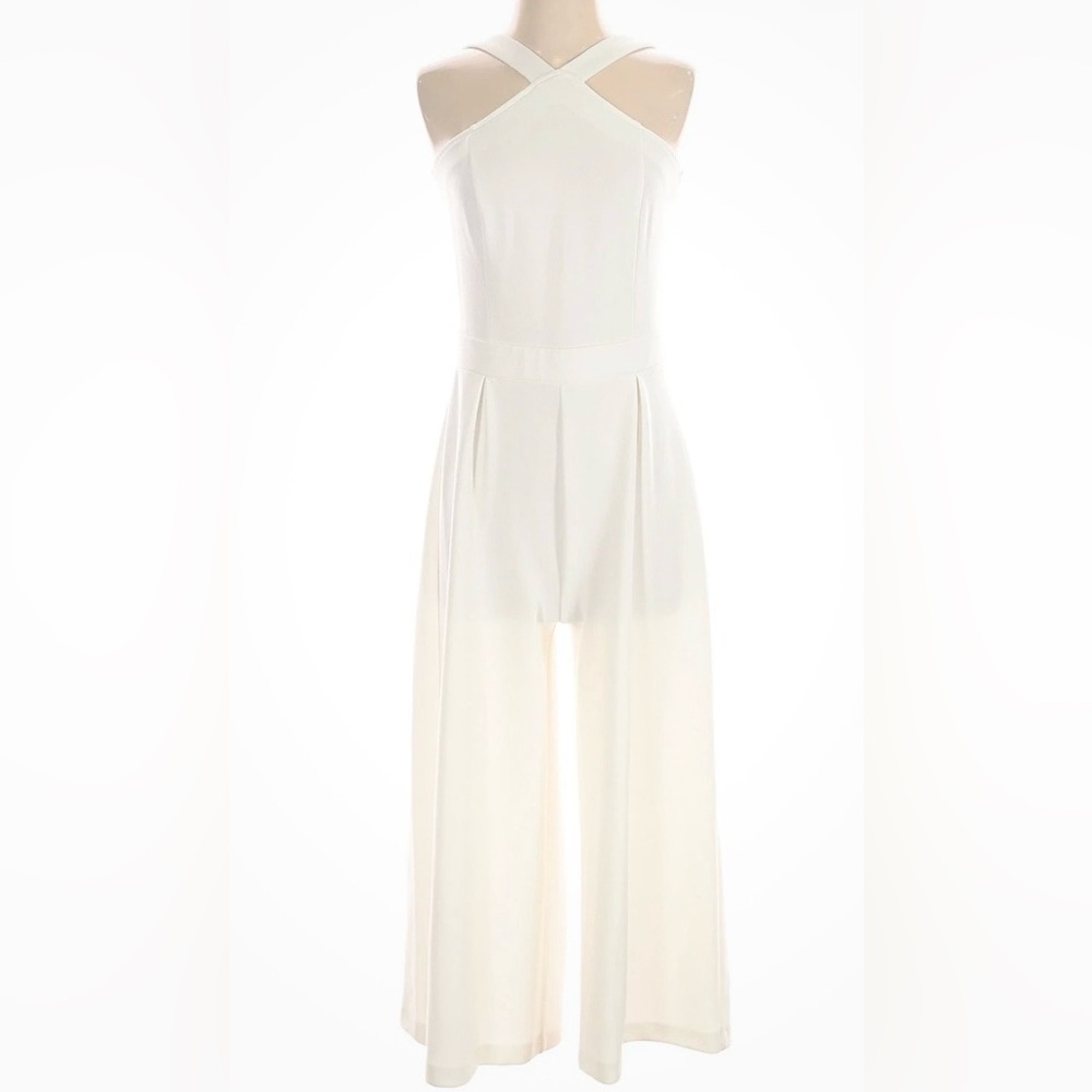 New York & Company White Cross-Neck Wide-Leg Jumpsuit